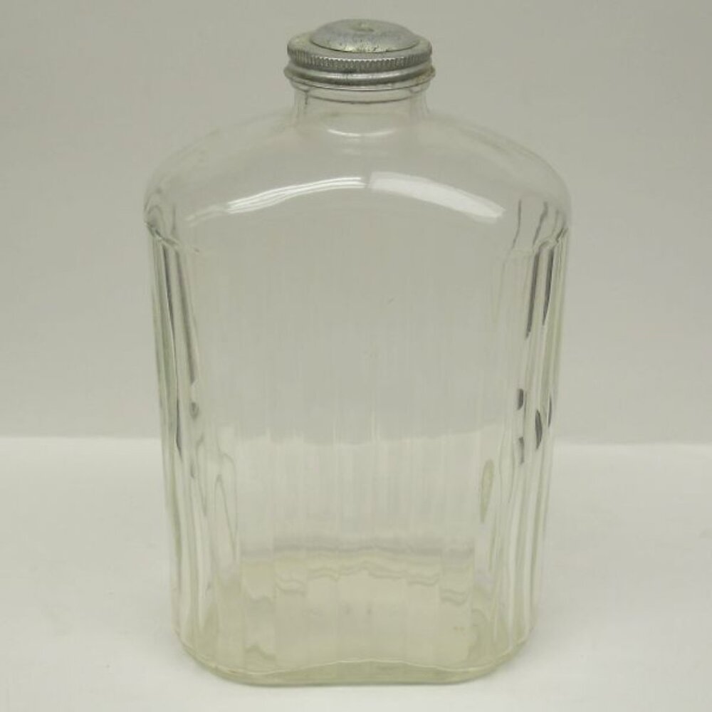 Vintage Crystal RIBBED 9 1/2" Half Gallon Water Bottle w/Original Sprinkler Lid